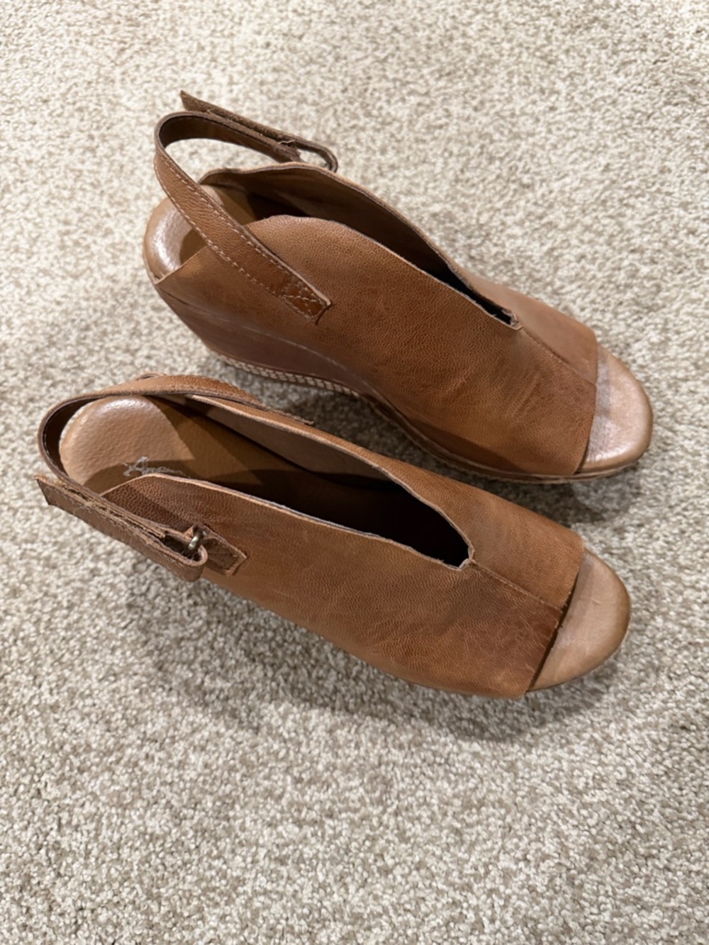 Antelope Tan Open-Toe Slingback Wedge Sandals